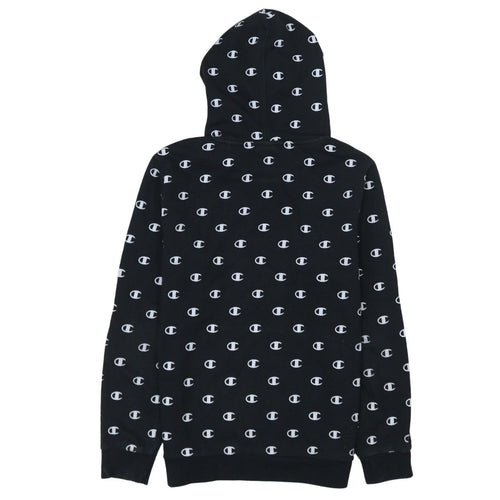 Champion Boys Black 13-14 Years Pullover Hoodie All Over Logo Print