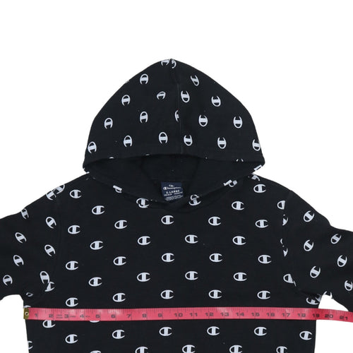 Champion Boys Black 13-14 Years Pullover Hoodie All Over Logo Print