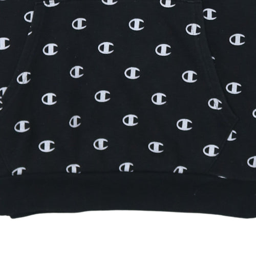Champion Boys Black 13-14 Years Pullover Hoodie All Over Logo Print