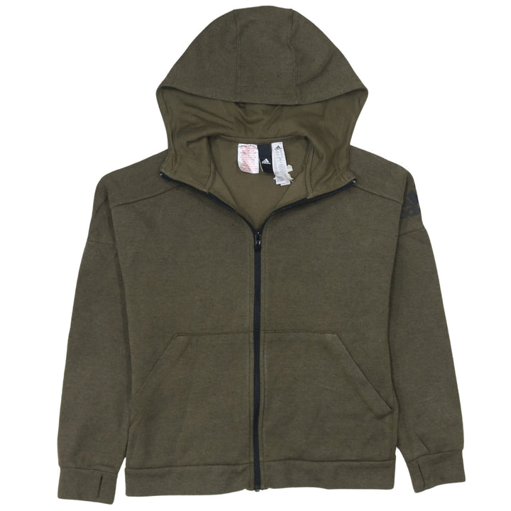 Adidas Boys Green Full Zip Hoodie 11-12 Years Cotton Blend Casual