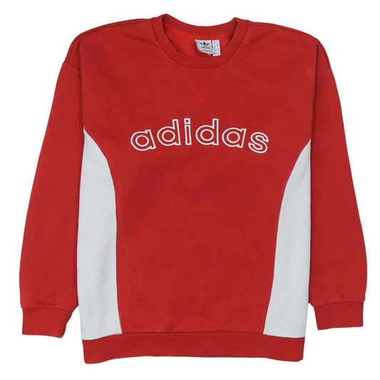 Adidas Womens Red White Crew Neck Pullover Sweatshirt Size 16