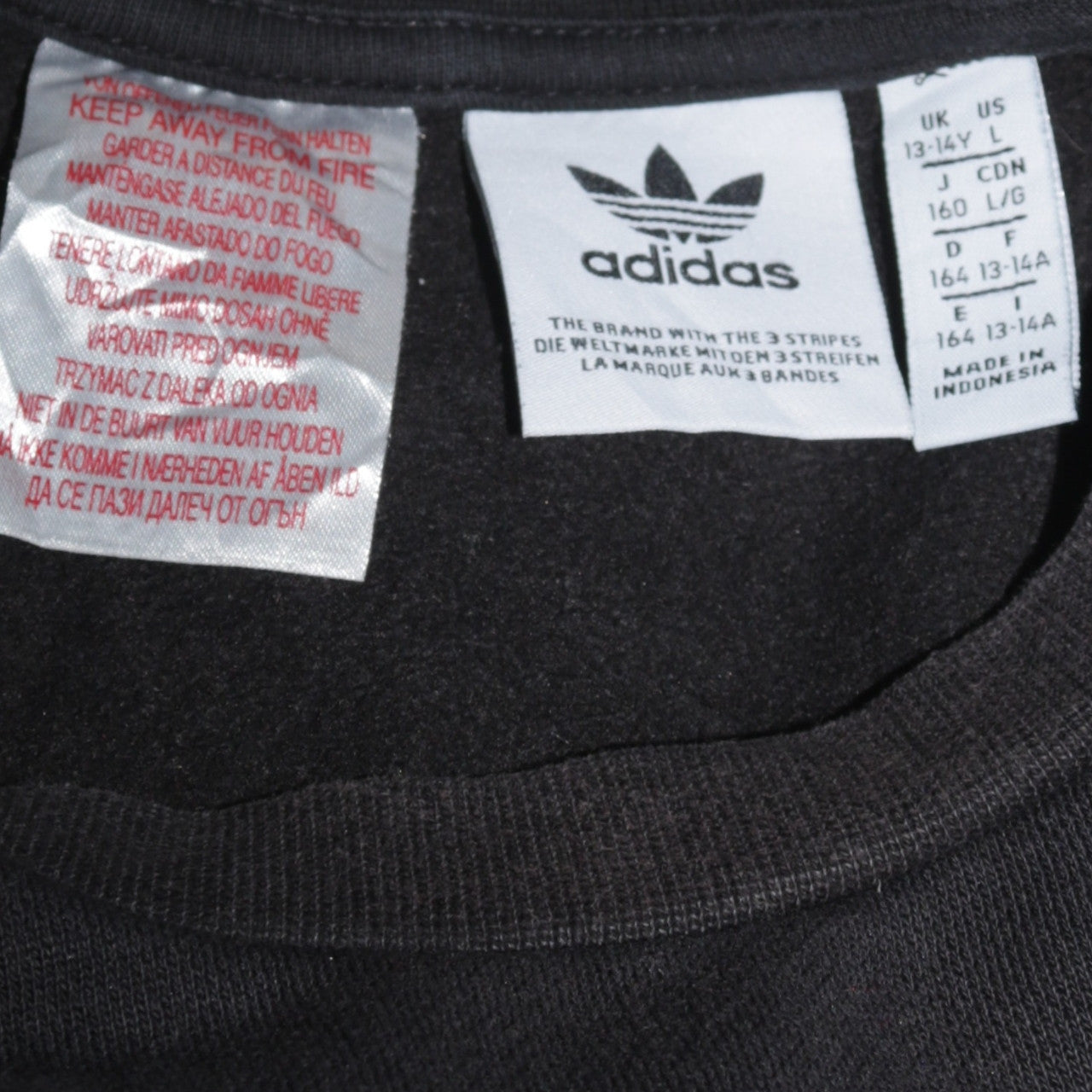 Adidas Boys Black Sweatshirt 13-14 Years Crew Neck Logo Pullover