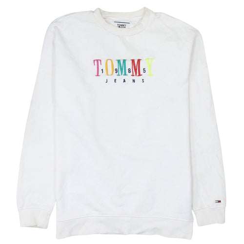 Tommy Jeans Men's White Embroidered Logo Pullover Sweatshirt M