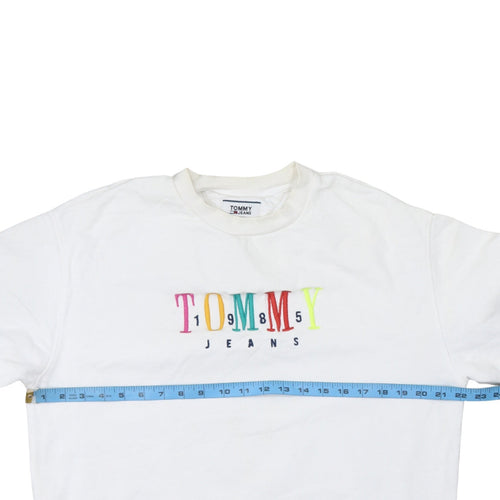 Tommy Jeans Men's White Embroidered Logo Pullover Sweatshirt M