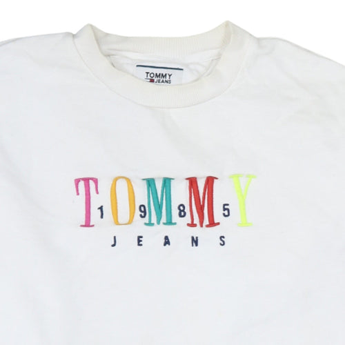 Tommy Jeans Men's White Embroidered Logo Pullover Sweatshirt M