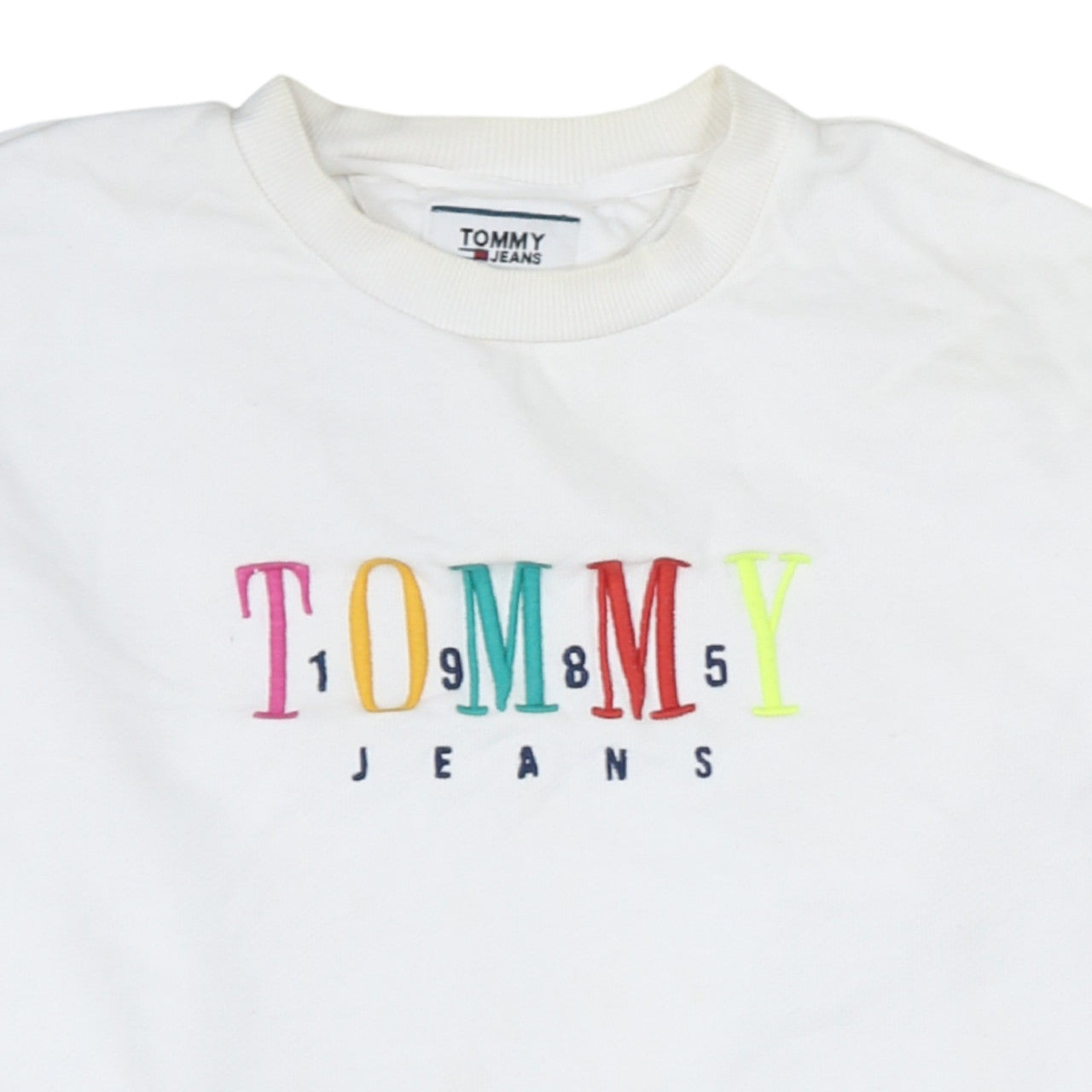 Tommy Jeans Men's White Embroidered Logo Pullover Sweatshirt M