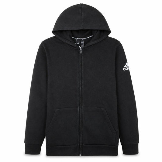 Front view of Adidas Men's Black Full Zip Hoodie L Sportswear Cotton Fleece