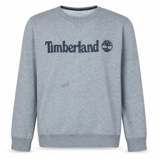 Front view of Timberland Men's Grey XL Pullover Sweatshirt Crew Neck Logo