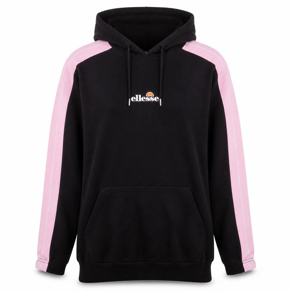 Front view of Ellesse Women's Black & Pink Pullover Hoodie UK 10 Cotton Logo