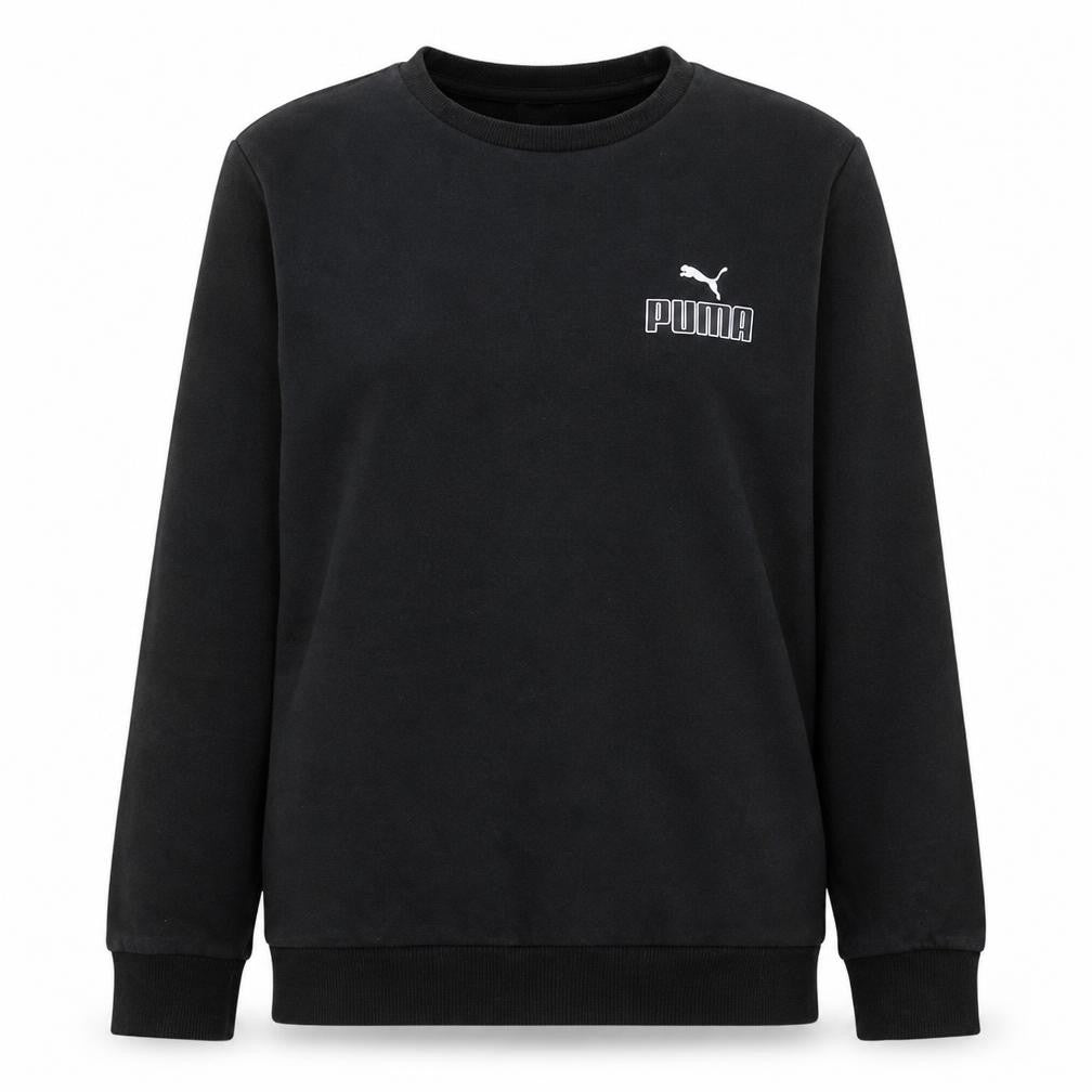 Front view of Puma women’s black small pullover sweatshirt crew neck logo