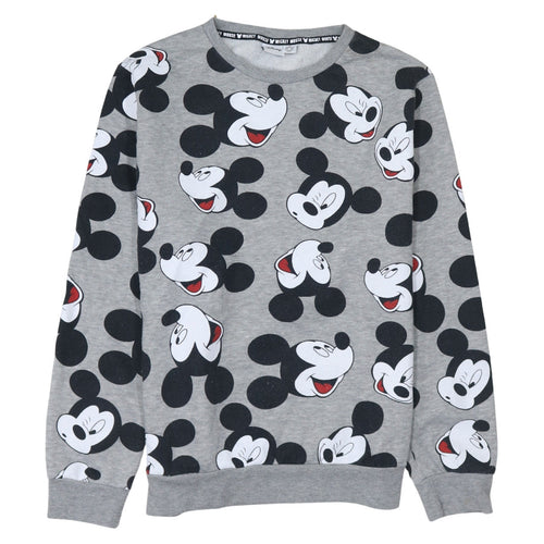 Disney Women Grey Mickey Mouse Sweatshirt M Graphic Pullover