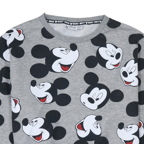 Disney Women Grey Mickey Mouse Sweatshirt M Graphic Pullover