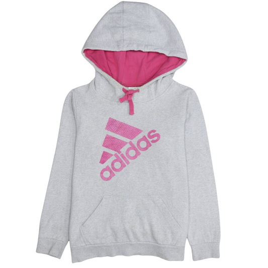 Adidas Womens Grey Pink Hooded Pullover Sweatshirt L