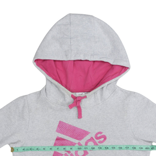 Adidas Womens Grey Pink Hooded Pullover Sweatshirt L