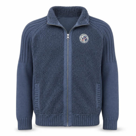 Front view of Napapijri Men's Blue Full Zip Cotton Knit Sweatshirt, size M