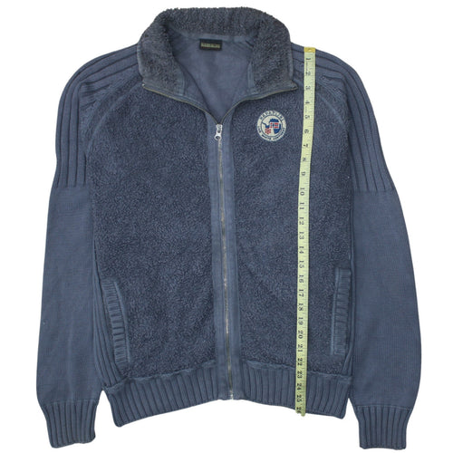 Napapijri Men's Blue Full Zip Cotton Knit Sweatshirt Size M