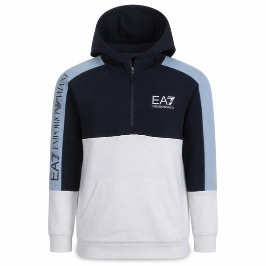 Front view of Emporio Armani EA7 boys’ multicoloured 14y half zip hoodie