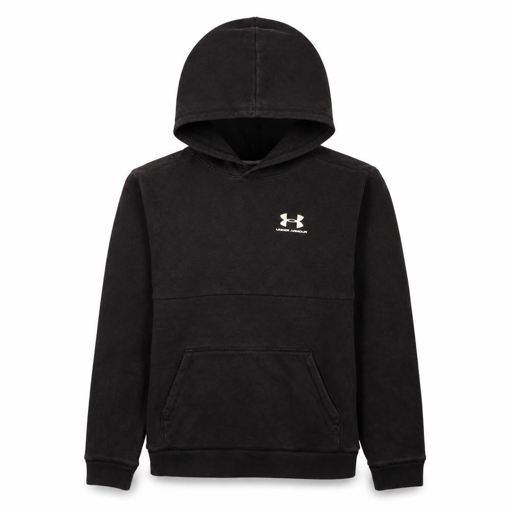 Front view of Under Armour boys’ black yxl pullover hoodie coldgear loose fit