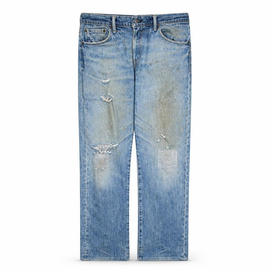 Front view of Levi's Men's Blue 501 Straight Leg Distressed Vintage Jeans 32W 34L