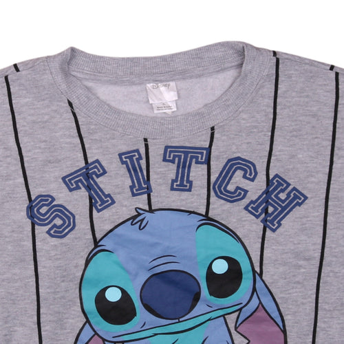 Disney Women Grey Stitch Sweatshirt XL Crew Neck Long Sleeve