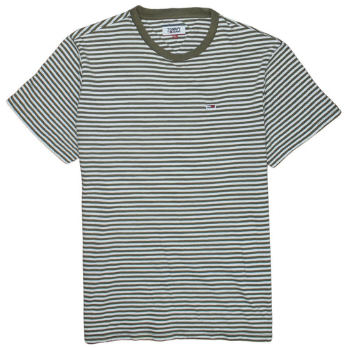 Tommy Jeans Men's Green White Striped Cotton T-Shirt XL