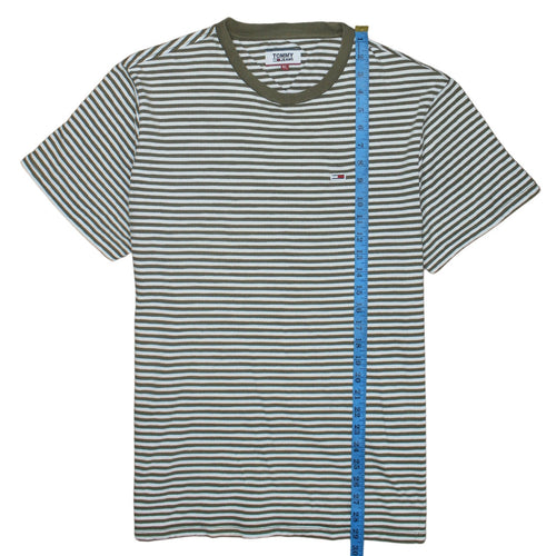 Tommy Jeans Men's Green White Striped Cotton T-Shirt XL