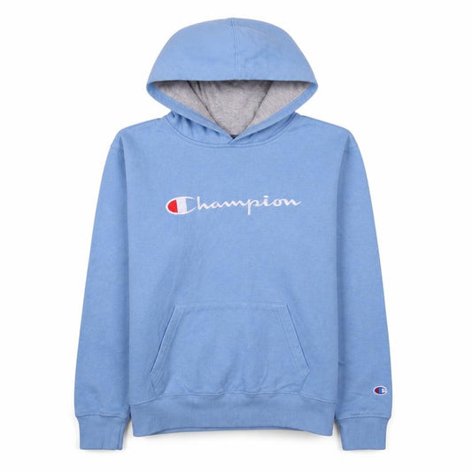 Front view of Champion Women’s Blue Pullover Hoodie XL Embroidered Logo Cotton Blend