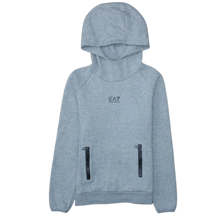 Emporio Armani EA7 Men's Grey XS Pullover Hoodie with Zip Pockets