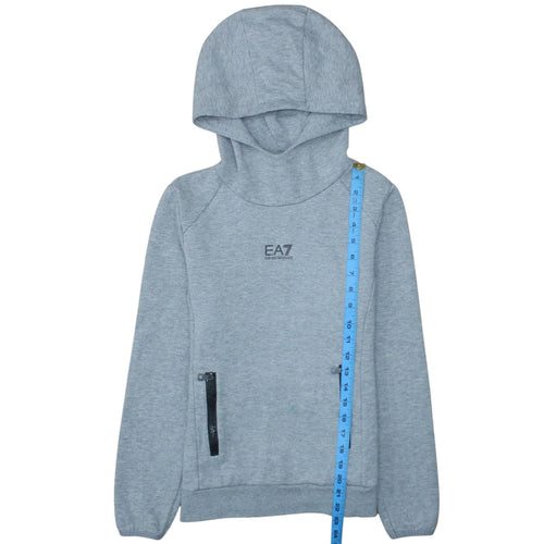 Emporio Armani EA7 Men's Grey XS Pullover Hoodie with Zip Pockets