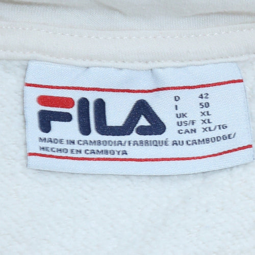 FILA Women White Hooded Pullover Sweatshirt XL 80s Style