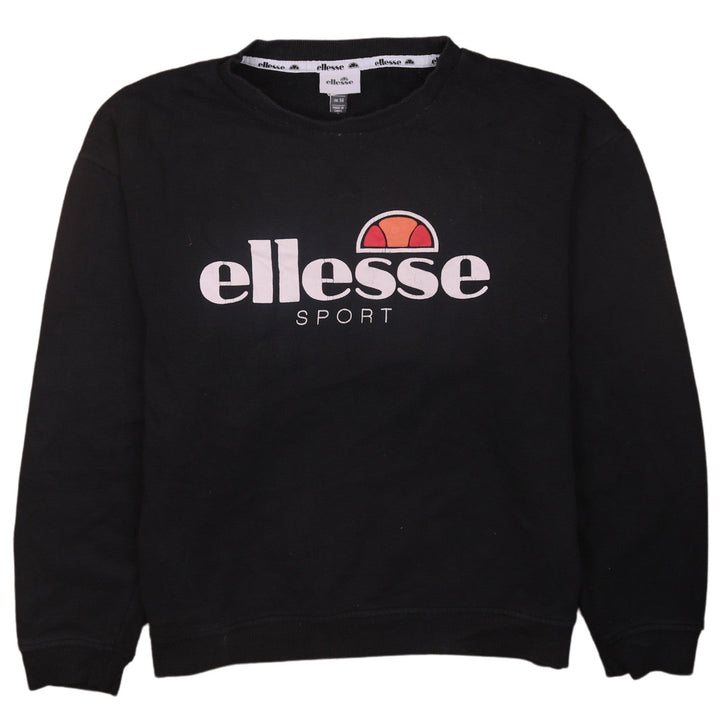Ellesse Women Black Crew Neck Pullover Sweatshirt UK 14