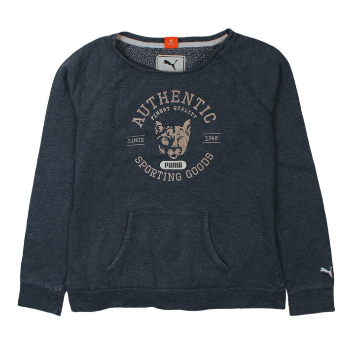 Puma Women Navy Blue Authentic Graphic Pullover Sweatshirt UK 16