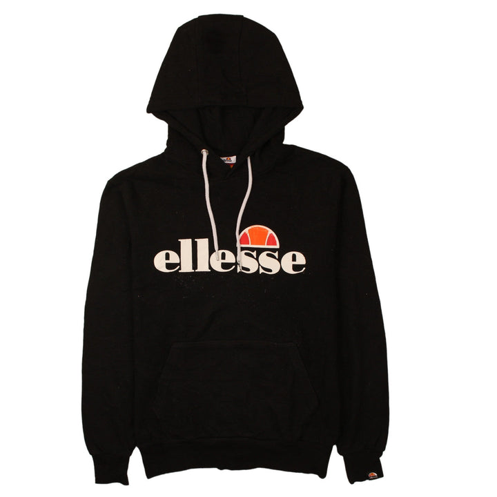 Ellesse Womens Black Pullover Hoodie UK 14 Logo Print Hooded Sweatshirt