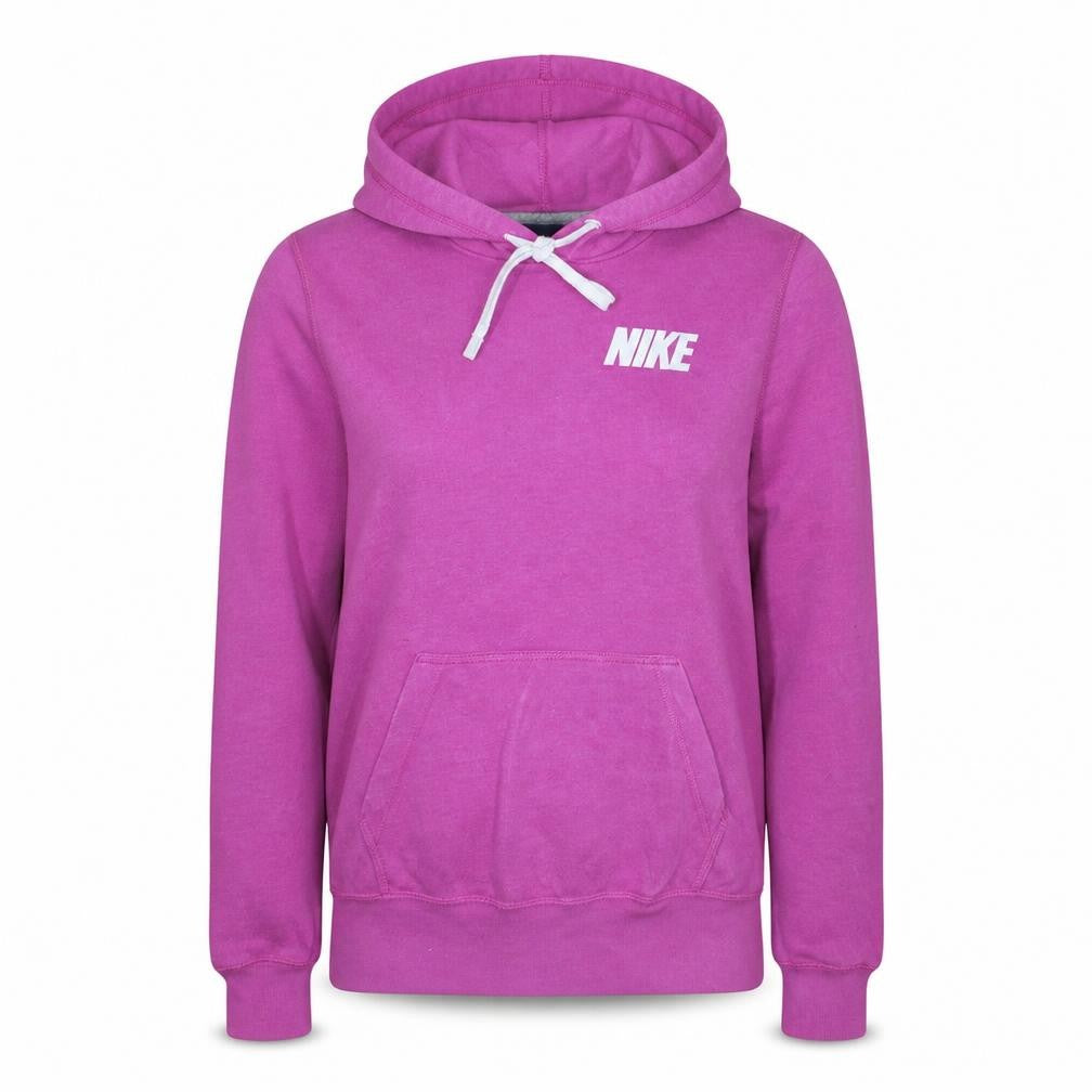 Front view of Nike Women Pink Pullover Hoodie Small Logo Design Cotton Blend
