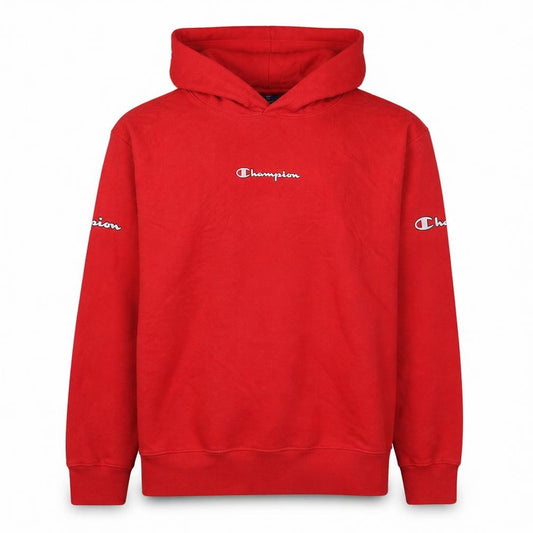 Front view of Champion Men Red XS Pullover Hoodie with Logo Print