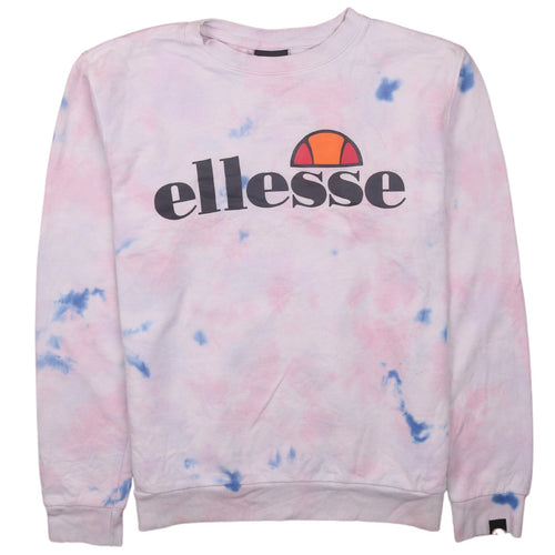 Ellesse Women's Pink Tie-Dye Sweatshirt UK 8 Logo Crew Neck