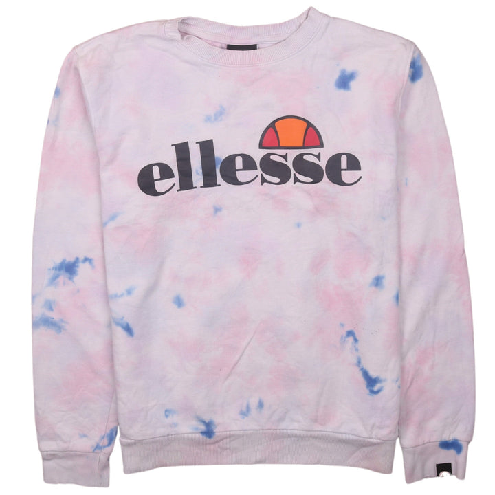 Ellesse Women's Pink Tie-Dye Sweatshirt UK 8 Logo Crew Neck