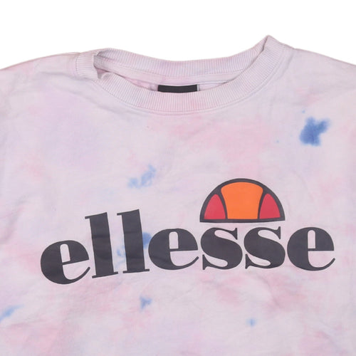 Ellesse Women's Pink Tie-Dye Sweatshirt UK 8 Logo Crew Neck