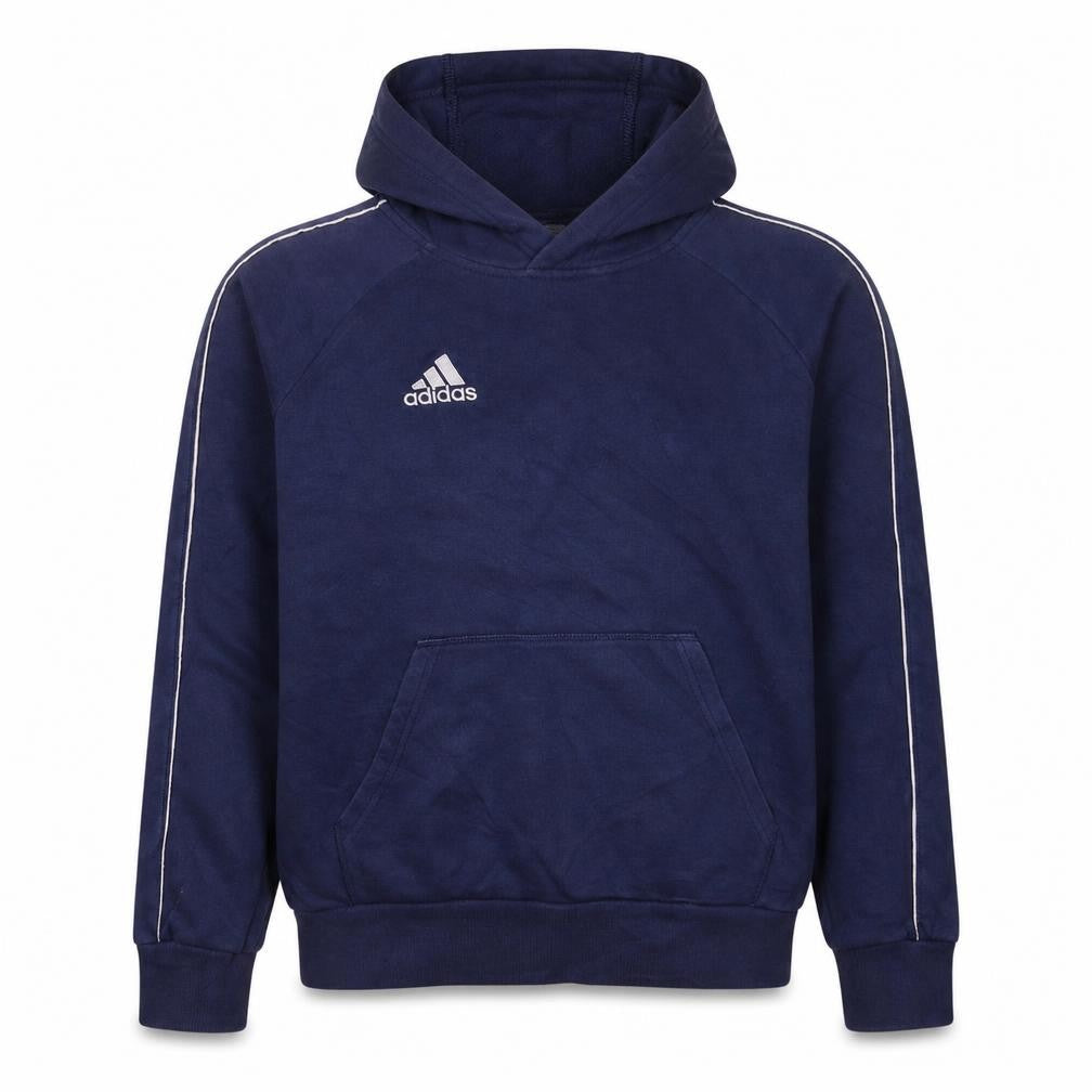 Front view of Adidas Teens Blue Pullover Hoodie 164 Logo Sportswear