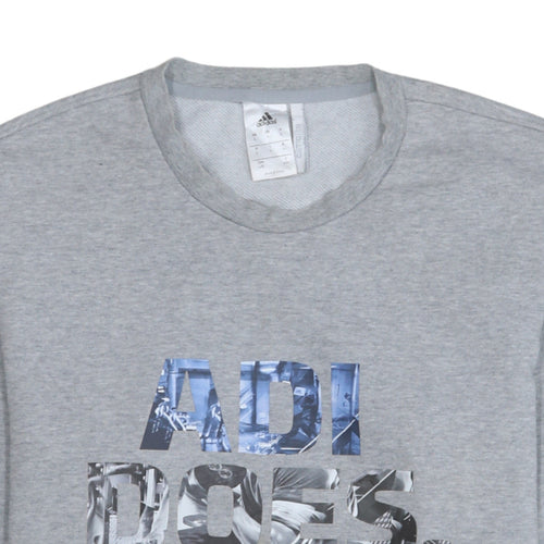 Adidas Mens Grey L Climalite Pullover Sweatshirt Crew Neck Logo