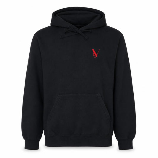 Front view of Russell men’s black embroidered pullover hoodie m fleece