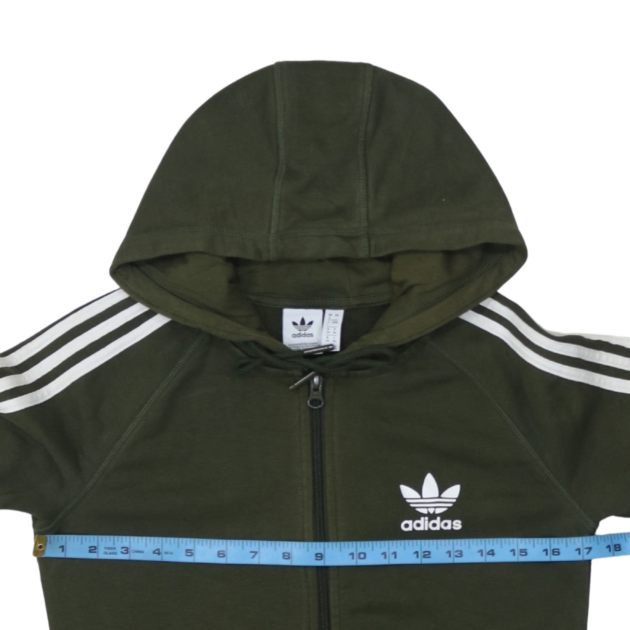 Adidas Women’s Green Full Zip Hoodie UK 8 Classic Hooded Sweatshirt
