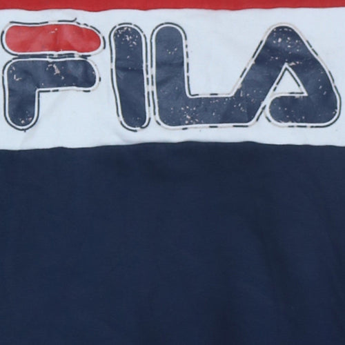 FILA Boys Blue Red Colourblock Sweatshirt 164cm Cotton Blend Logo Crew Neck
