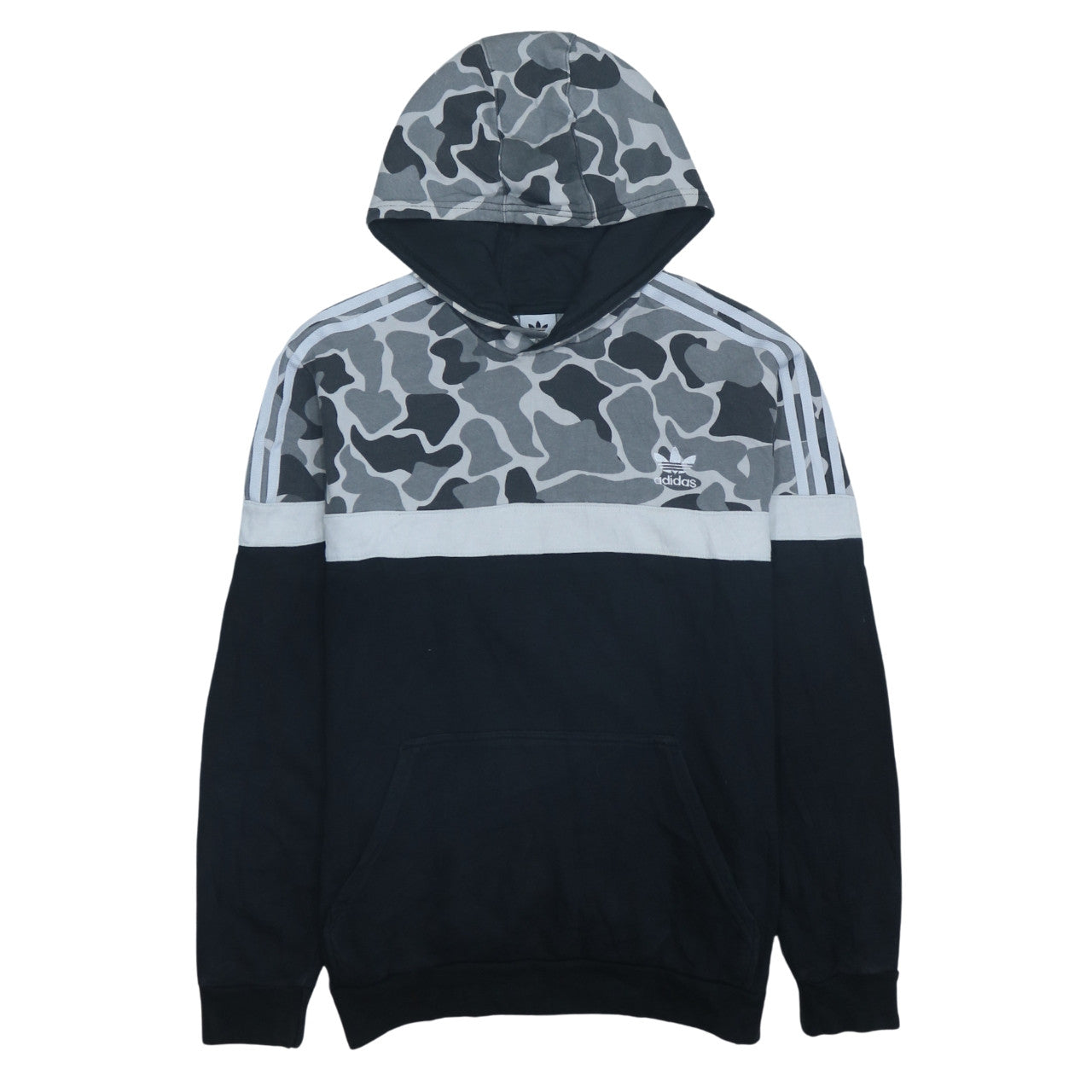 Adidas Boys Grey Camouflage Pullover Hoodie XL 15-16 Years Cotton Blend