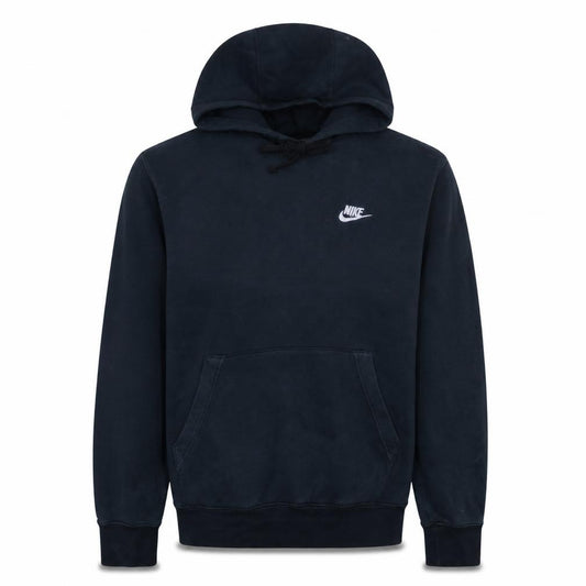 Front view of Nike Men's Black Pullover Hoodie, size M, Fleece Logo Sportswear