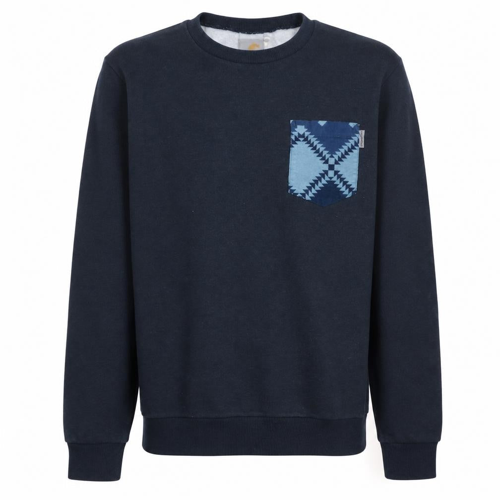 Front view of Carhartt Men’s Blue Eaton Pocket Crew Neck Sweatshirt, size M