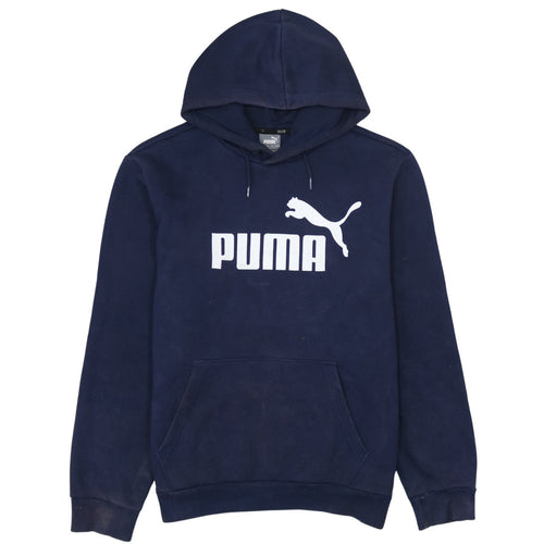 Puma Men's Blue Pullover Hoodie Small Logo Fleece Sweatshirt