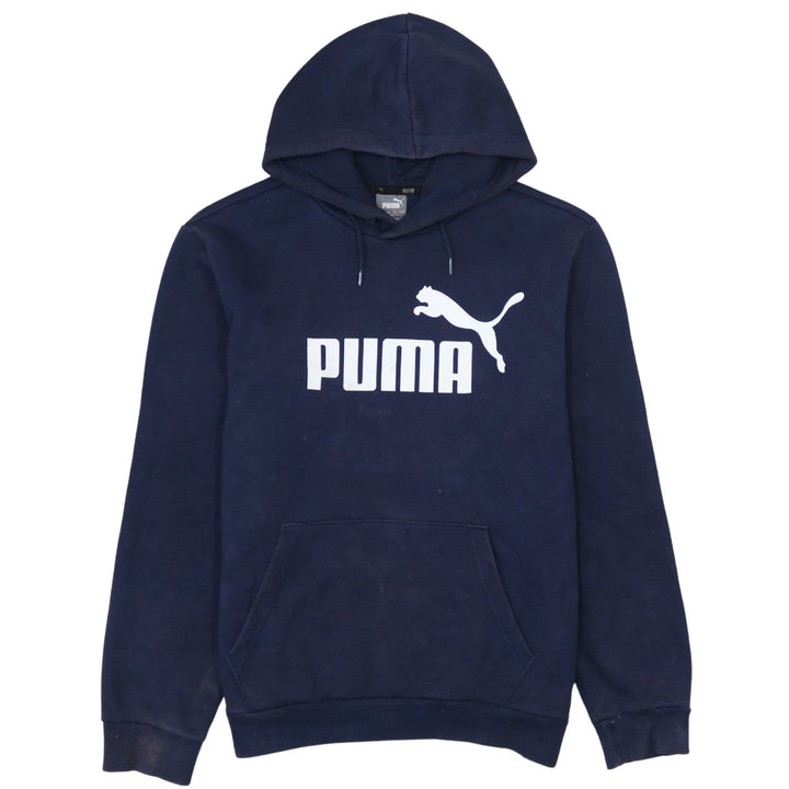 Puma Men's Blue Pullover Hoodie Small Logo Fleece Sweatshirt
