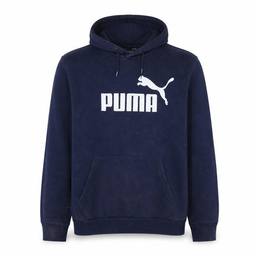 Front view of Puma Men's Blue Pullover Hoodie Small Logo Fleece Sweatshirt