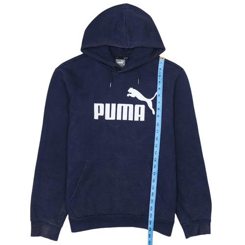 Puma Men's Blue Pullover Hoodie Small Logo Fleece Sweatshirt